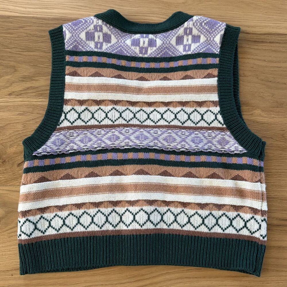 RSQ Tilly's Fair Isle Button Front Sweater Vest M Geometric Cottagecore Indie - Picture 4 of 9